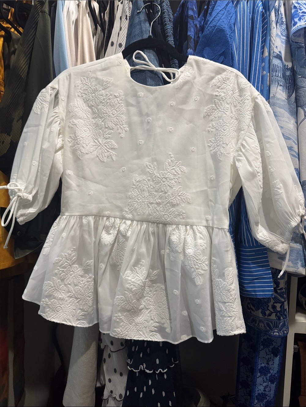 Ted Baker size 1 White Embroidered Peplum Blouse